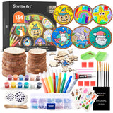 Kids Wood Painting Craft Kit, Glow-in-the-Dark Paint and Diamond Painting on Wood Slices with Stickers & Wiggle Eyes, Ideal Arts and Crafts for Kids Ages 5-12, Gifts for Halloween, Christmas, Birthday Shuttle Art