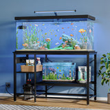 Bestier 55 Gallon Fish Tank Stand with Power Outlet, 49x13 Metal Aquarium Stand, 6-Leg Long Reptile Tank Stand with 3-Tier Adjustable Storage Shelves, 700LBS Capacity, Black Oak Bestier