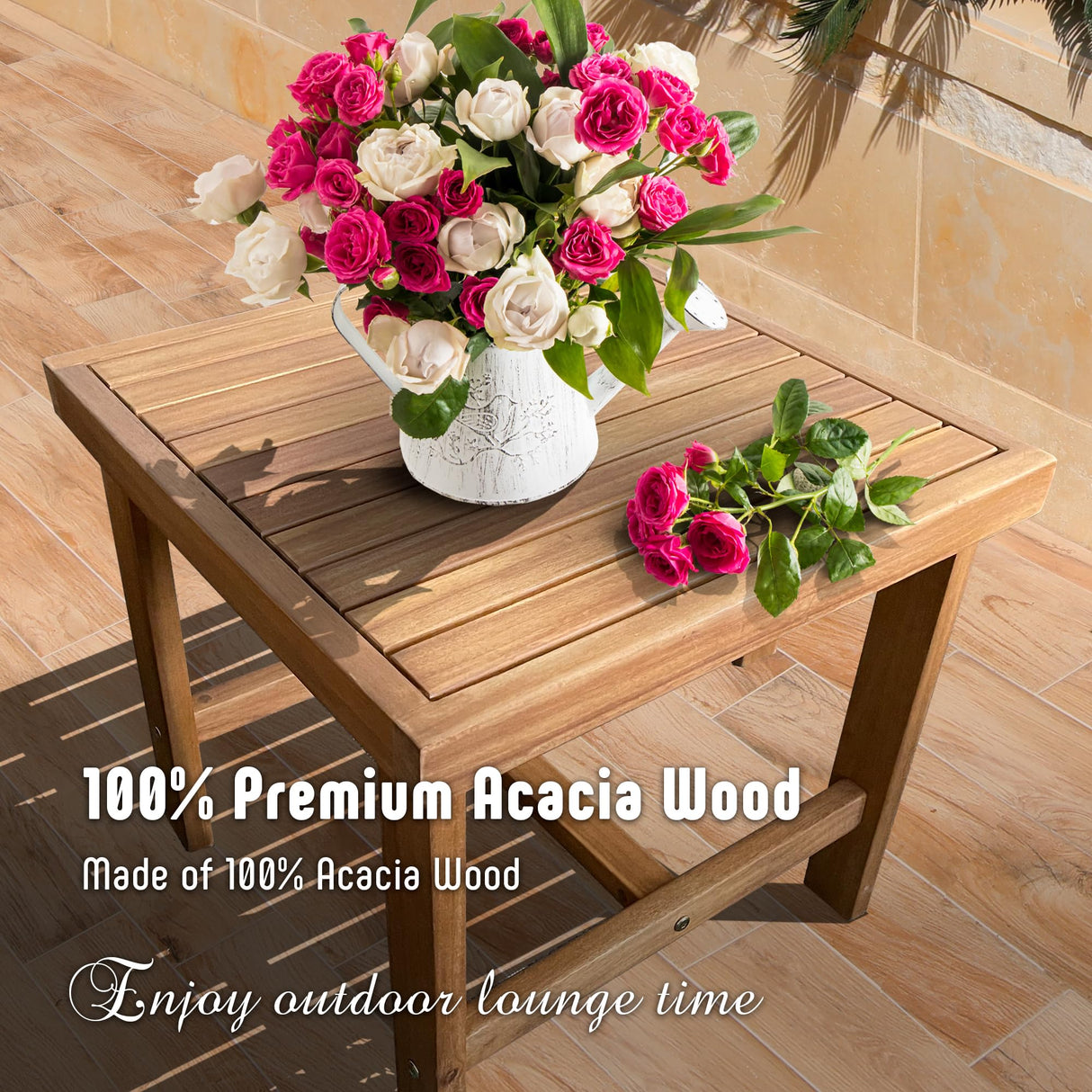 Werph 3 Piece Outdoor Patio Furniture Set, Wooden Conversation Patio Set with Padded Cushion Chairs and Coffee Table, Acacia Wood Lounge Conversation Set for Porch Balcony Deck Backyard Werph