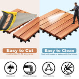 PrimeZone 27 PCS Solid Acacia Wood Interlocking Deck Tiles - 12" x 12" Waterproof Indoor Outdoor Patio Flooring Decking Tiles for Balcony, Backyard & Poolside, All Weather Use, Natural Wood PrimeZone