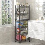 6 Tier Slim Rolling Storage Cart, Narrow Mobile Shelving Unit Organizer Utility Cart with Wheels, Metal Wire Storage Rack with Baskets for Kitchen, Bathroom, Laundry & Living Room, 10in(W) ThreeHio