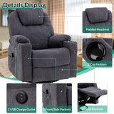 VIVIJASON Manual Massage Rocker Recliner Chair, 360° Swivel Glider Lounge Chair with Heat Ergonomic Home Theater Recliner Sofa with 2 Cup Holders, Side Pockets & USB Ports for Living Room, Grey VIVIJASON