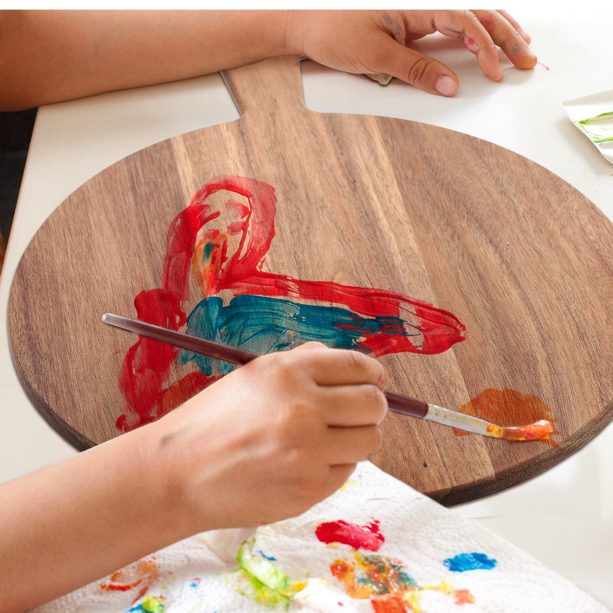 Patelai 12 Piece Round Wood Cutting Board Pizza Peel with Handle Laser Engraving Serving Board Charcuterie Cheese Bread Cutting Board Bulk for DIY Wedding Housewarming Gift (12 Inch,Acacia Wood) Patelai