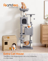 Feandrea Cat Tree, 61-Inch Cat Tower for Indoor Cats, Plush Multi-Level Cat Condo with 5 Scratching Posts, 2 Perches, 2 Caves, Hammock, 2 Pompoms, Light Gray UPCT192W01 Feandrea