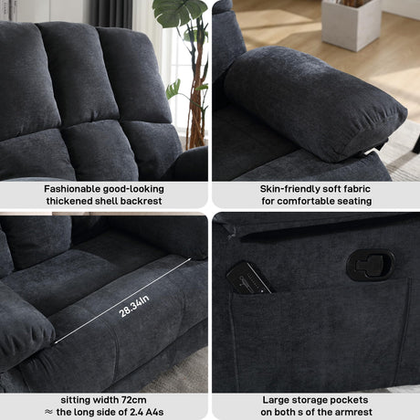 Oversized Recliner Chair 350 lb Weight Capacity, Plus Size 28 inch Large Wide Seat Manual Comfortable Fabric Recliner for Adults Living Room with Pockets Massage Heated Pillow (Modern, GREY-6008) HOMYEDAMIC