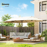 Outsunny Extra Large 15 ft Patio Umbrella, Double-Sided Large Outdoor Umbrella with Crank Handle and Air Vents for Backyard, Deck, Pool, Market, Cream White Outsunny