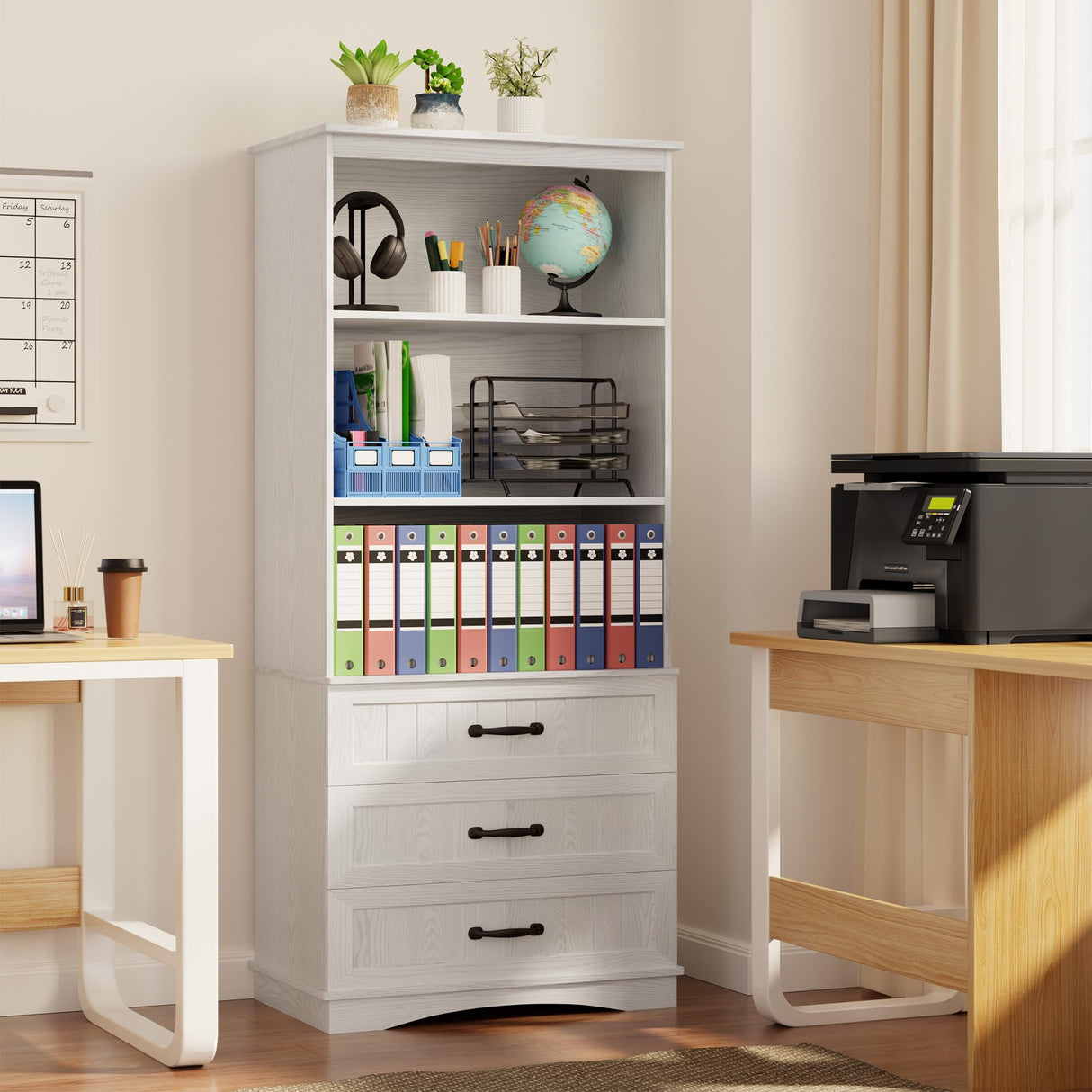 Gizoon 70'' Tall Bookcase with 3 Drawers Wooden Bookshelf with Storage Cabinet Multifunctional Book Storage Organizer for Office Living Room and Bedroom，White Gizoon