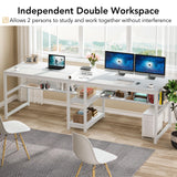 Tribesigns 78-Inch Rustic Double Desk with Bookshelf for Two-Person Workstation in White Tribesigns