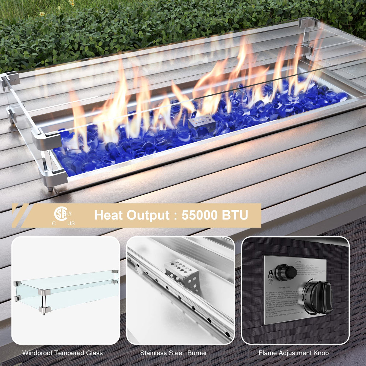 ALAULM 15 Pieces Outdoor Patio Furniture Set with Propane Fire Pit Table Outdoor Sectional Sofas Patio Furniture 43" Gas Fire Pit Brown PE Rattan Patio Conversation Set w/12 Cushions-Sand ALAULM