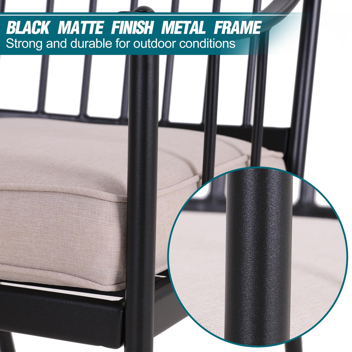 PHI VILLA 5 Piece Outdoor Dining Set for 4, Round Steel Dining Table with Umbrella Hole & Heavy-Duty Metal Chairs with Cushions, Modern Patio Dining Furniture Set for Deck, Backyard, Porch PHI VILLA