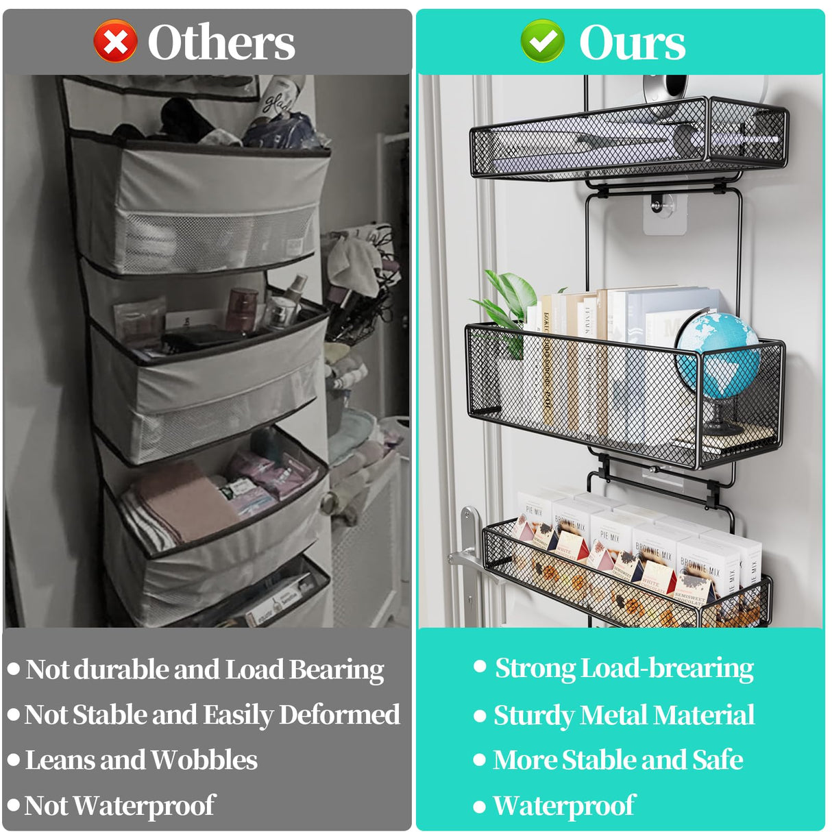 HapiRm Over Door Organizer Storage - Separable Door Organizer Hanging with 6 Metal Large Capacity Baskets for Bathroom Bedroom Kitchen Pantry Closet (Black) HapiRm