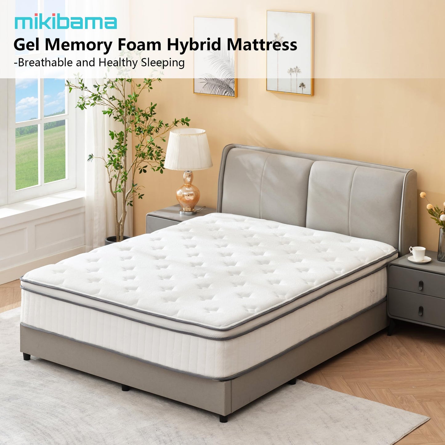 mikibama Twin Mattress, 12 Inch Hybrid Twin Size Mattress in a Box, Single Bed Mattress with Memory Foam and Pocket Spring,Tight Top Medium Firm Feel, 39"*75"*12"