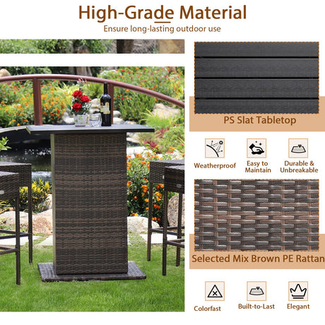 RELAX4LIFE 5-Piece Weatherproof Red Wicker Bar Set with Storage & Cushions for Outdoor Dining RELAX4LIFE