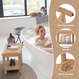 DWVO Poly Lumber Shower Bench, Shower Stool with Handles Storage Shelf, Water Resistant & Non-Slip Design Shower Seat, Large Shower Bath Chairs Spa Stool for Bathroom, 24' x 13' (Teak) DWVO
