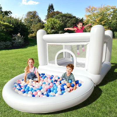 iLink-outer White Bounce House with Ball Pit for Kids 3-6 Indoor White Bouncy Castle with Blower PVC Waterproof Materials Outdoor Toddler Toys Include Electric Pump