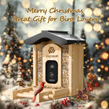 VISIOGEAR Bird Feeder with Camera, Smart Bird Feeder for Outdoors, Wild Bird Feeders with Solar Panel Bamboo Bird House Camera for Bird Lovers, AI Auto Capture Bird & Real-time Notification (Gable) VISIOGEAR