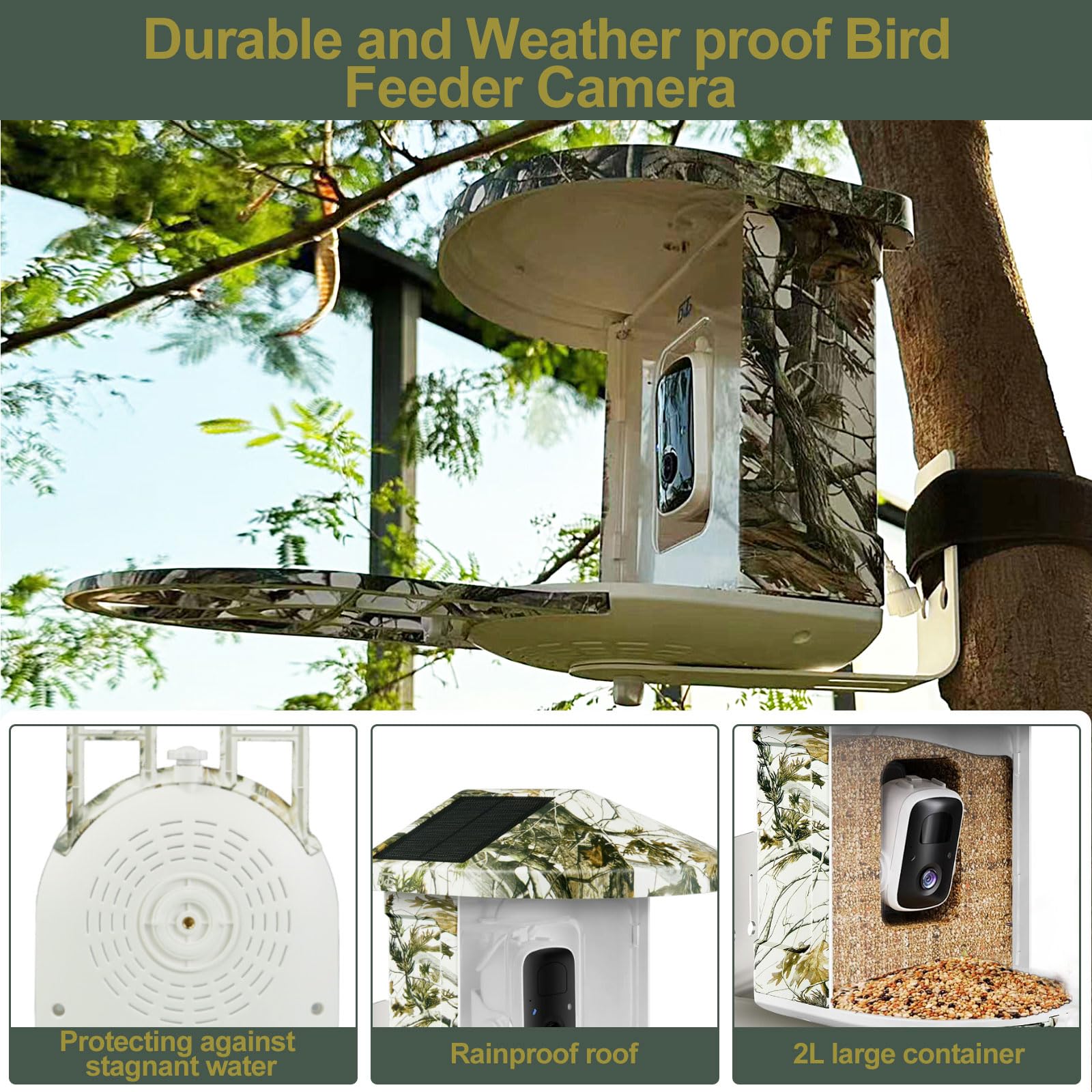 DCT Smart Bird Feeder with Camera Dual Solar Powered, Bird Feeder Camera Wireless Outdoor, Auto Capture Videos & Motion Detection-AI Identify 11,000+ - WoodArtSupply