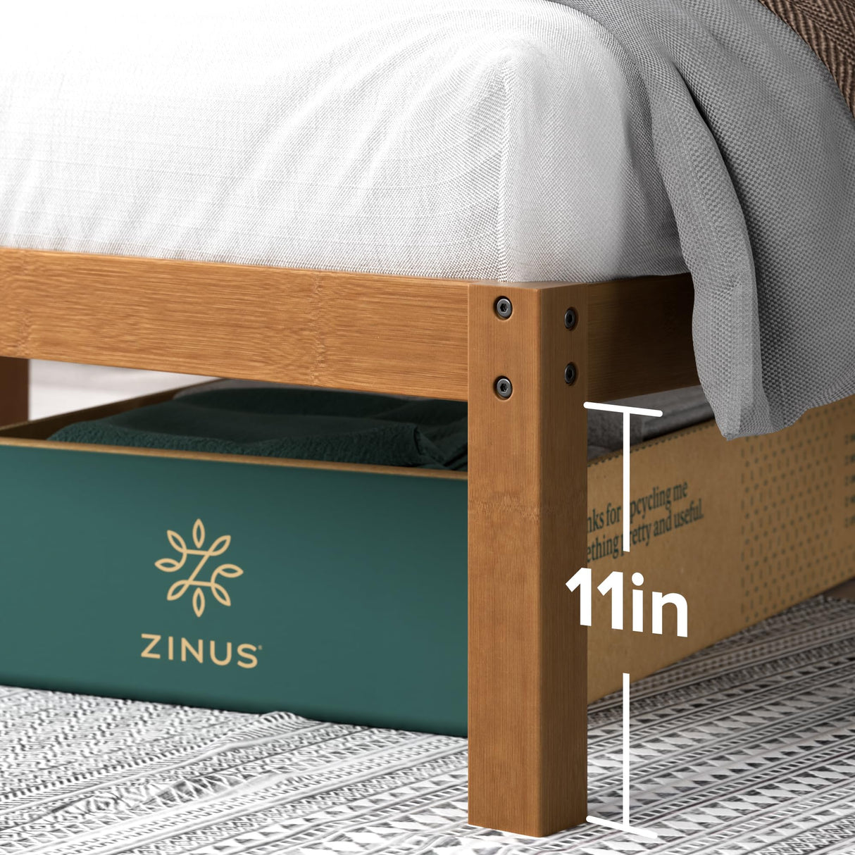 Zinus Leah Bamboo Platform Bed Frame with Slatted Headboard – No Box Spring Required, Easy Assembly, Full Size Zinus