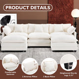 Ihanherry 111.4" U Shaped Cloud Couch Modern Modular Sectional Sofa with 2 Ottoman, 5-Seat Chenille Deep Seat Sofa with 5 Pillows for Living Room, Bedroom and Apartment, Beige Ihanherry