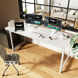 Huuger Computer Desk, 63 Inch Office Desk, Gaming Desk with Storage, Writing Desk Work Desk for Home Office, Study, Modern Simple Desk, Large Legroom, Metal Frame, White Huuger
