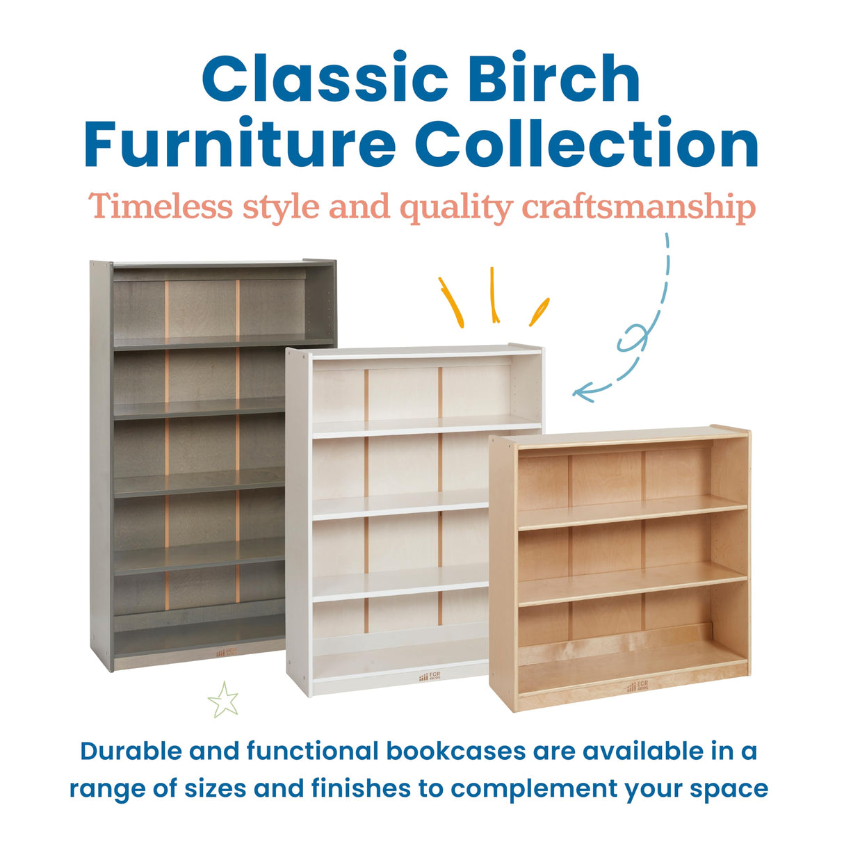 ECR4Kids Classic Bookcase, 48in, Adjustable Shelves, Natural ECR4Kids