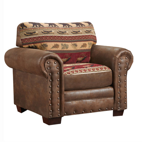 American Furniture Classics OS Home Office Furniture Club Chair, Microfiber, Brown with Sierra Lodge Tapestry American Furniture Classics
