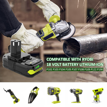 2-Pack 3000mAh P108 Lithium Replacement Battery Compatible with Ryobi 18V Battery P102 P103 P104 P105 P107 P108 P109 P190 P122 for 18 Volt Cordless Power Tools (Green) - WoodArtSupply