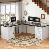 SEDETA Farmhouse 69" Executive L Shaped Desk, Home Office Desk with Drawers and Storage Cabinet & Power Outlet, Corner Computer Desk, White SEDETA