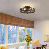 jarensen Rustic Black Caged Flush Mount Ceiling Fans with Lights and Remote Vintage Low Profile Bladeless Ceiling Fan, Reversible Motor, E26 Bulbs, 6 Speeds,for Farmhouse, Living Room, and Bedroom jarensen