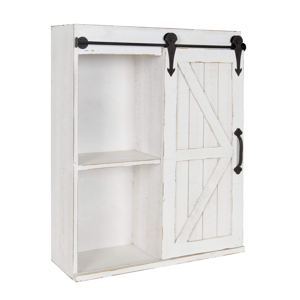 Kate and Laurel Cates Modern Farmhouse Decorative Wood Wall Storage Shelving Cabinet with Sliding Barn Door, Rustic White Kate and Laurel