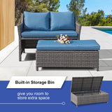 OC Orange-Casual 2-Piece Outdoor Patio Furniture Wicker Love-seat and Coffee Table Set, with Built-in Storage Bin, Grey Rattan, Navy Blue Cushions OC Orange-Casual