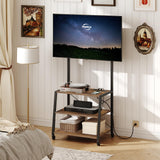 HOOBRO Rolling TV Stand with Mount and Power Outlet Up to 55 inch TV, Corner Entertainment Center, Small TV Stand with 3-Tier Storage Shelves for Living Room, Bedroom, Rustic Brown and Black BF66UDS01 HOOBRO