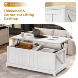 UPOSOJA 48” Lift Top Coffee Table for Living Room, Coffee Tables with Large Storage & Fence Design, Coffee Table lifting top for Living Room Rustic Center Table for Home and Office, White UPOSOJA