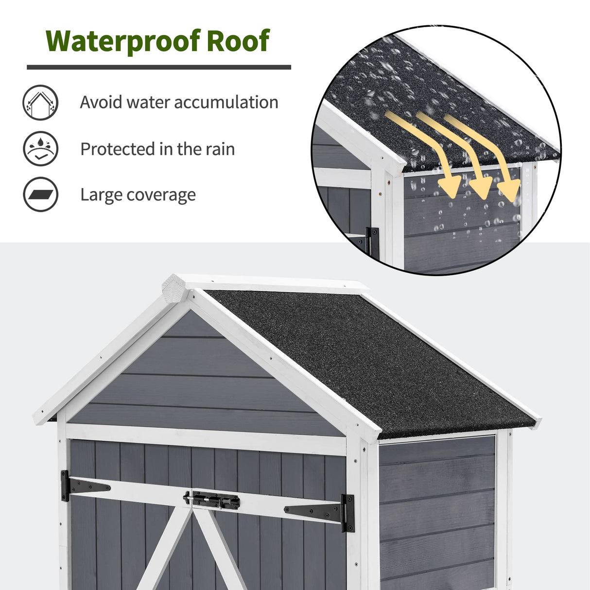 MCombo Outdoor Storage Cabinet with 2 Shelves, Outside Storage Shed with Floor, Wooden Garden Tool Shed with Latch for Yard Deck Lawn, 1000 MCombo