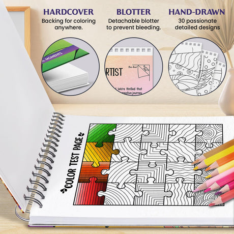 Adult Coloring Book Spiral Bound for Women, Thick Paper Coloring Book for Alcohol Markers (30 Blissful Designs) Mindful Palette