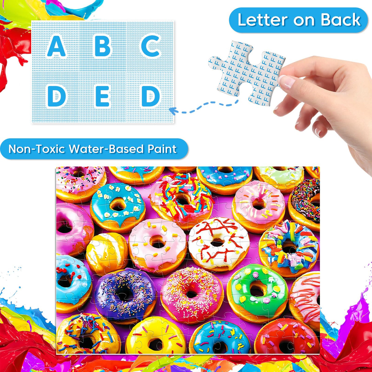 100 Piece Puzzles for Kids Ages 4-8 - Animal Portraits Donuts Puzzles for Kids Ages 8-10 Large Puzzles for Senior Jigsaw Puzzles for Kids Ages 6-8 Year Old Educational Puzzles Toys 4-Pack Jeacirio