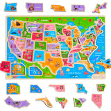 Montessori Mama Wooden USA Map Puzzle and World Continents and Oceans Map Puzzle (USA Map Puzzle) Montessori Mama