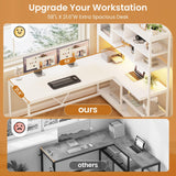SEDETA L Shaped Computer Desk, 58'' Office Desk with LED Light and Bookshelf, L Shaped Corner Desk with Storage Shelves for Home Office, Gaming Desk, L Desk, White SEDETA