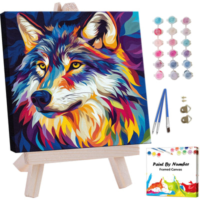Artunion Framed Paint by Numbers Kit for Adults Beginners & Kids Ages 8-12,Wolf Head Paint by Number with Frame,Acrylic Paint by Numbers Kit on Canvas 10 * 10 Inch Without Easel