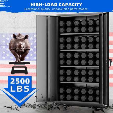 Superday Metal Storage Cabinet 71"×32"×16", Tall Storage Cabinet with 2 Doors and 4 Shelves, Large Metal Steel Utility Cabinet for Home Office, Garage, File Bathroom Pantry (Black) Superday