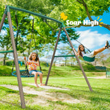 Hapfan 7.5ft Tall Swing Sets for Backyard, 500lbs Heavy Duty Swing Set for Kids and Adults with Spider Swing and Belt Swing, Outdoor Playground Sets for Backyards(Green and Brown) Hapfan