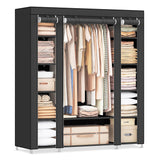 SONGMICS Closet Wardrobe, Portable Closet for Bedroom, Clothes Rail with Non-Woven Fabric Cover, Clothes Storage Organizer, 59 x 17.7 x 69 Inches, 12 Compartments, Black ULSF03H SONGMICS