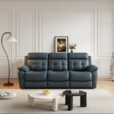 Familymill Genuine Leather Manual Reclining Sofa Couch with Drop Down Table, Stainless Steel Cupholders, and Magazine Bag for Living Room Home Theater Office Familymill