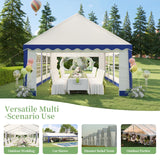 LUXOAK 13x26FT Large Outdoor Event Shelter, Wedding Party Tent with Sidewall Windows & 2 Side Doors, Heavy Duty Canopy Gazebo Tent for Garden Patio Carport/White with Blue Stripes LUXOAK