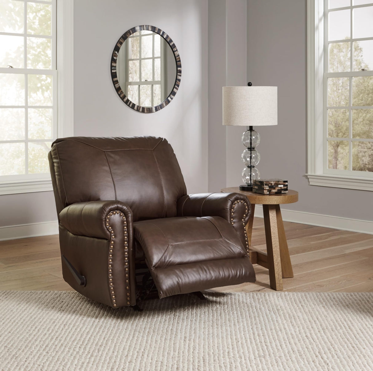 Signature Design by Ashley Colleton Classic Leather Match Upholstered Manual Recliner with Nailheads, Dark Brown Signature Design by Ashley
