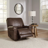Signature Design by Ashley Colleton Classic Leather Match Upholstered Manual Recliner with Nailheads, Dark Brown Signature Design by Ashley