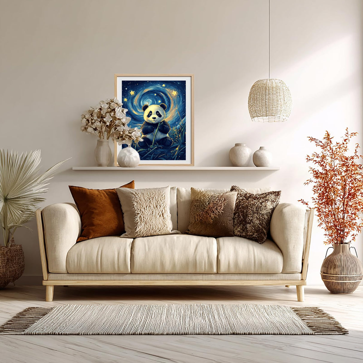 ARNLRDYA Panda Eating Bamboos Paint by Numbers for Adults, Starry Sky Van Gogh Paint by Number Kits, Cute Animals Stars Acrylic Painting for Home Decor(16×20inches, No Frame) ARNLRDYA