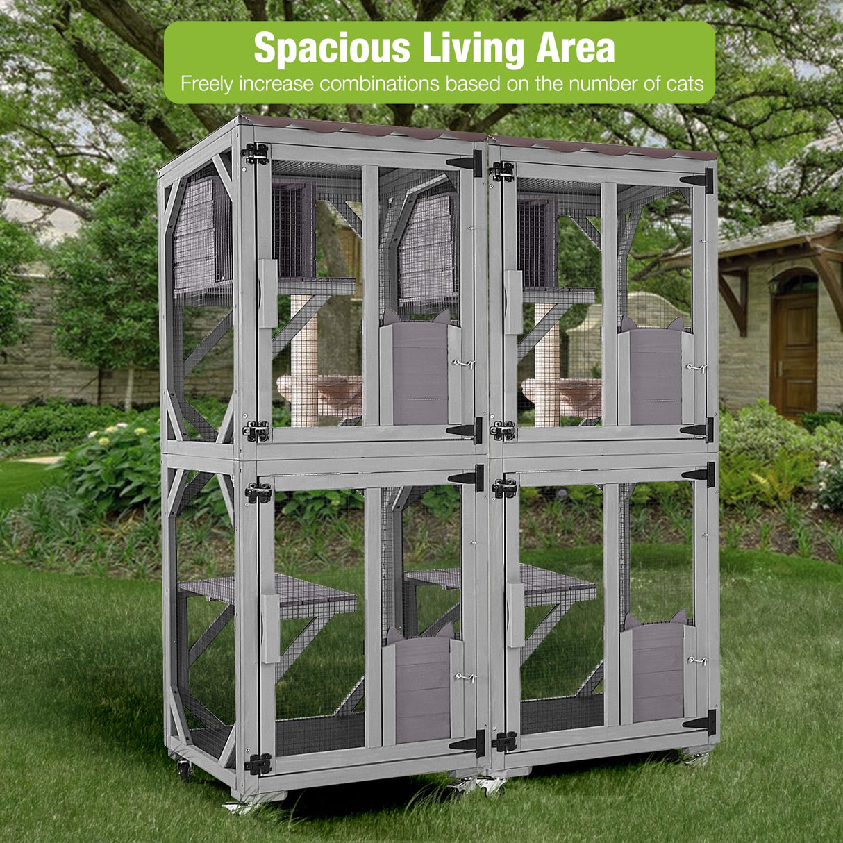 GUTINNEEN Catio Outdoor Cat Enclosure on Wheels - Outside Kitty House with Upgraded Resting Box, PVC Layer, and Waterproof Roof - 62.5" GUTINNEEN