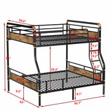 LEEKOUS Upgraded Version Thicken Metal Full XL Over Queen Bunk Bed, Best Industrial Style Heavy Duty Full Over Queen Size Bunk Bed, Convertible into 2 Beds Wood Board, Water Pipe Design for Adults LEEKOUS