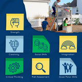 Funphix Large Playhouse for Kids Outdoor Wooden Playhouse with Sandbox, Bench, Play Telescope, Ladder, Climbing Ramp & Doors - Durable 2 Levels Lookout Post Outdoor Playset for Backyard Funphix